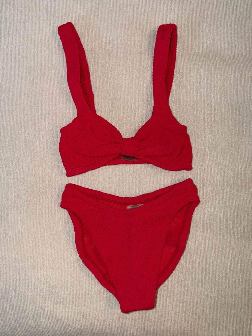 New Hunza G Bikini SET Bonnie Red Crinkle One Size Stretchy Xandra Gigi Juno